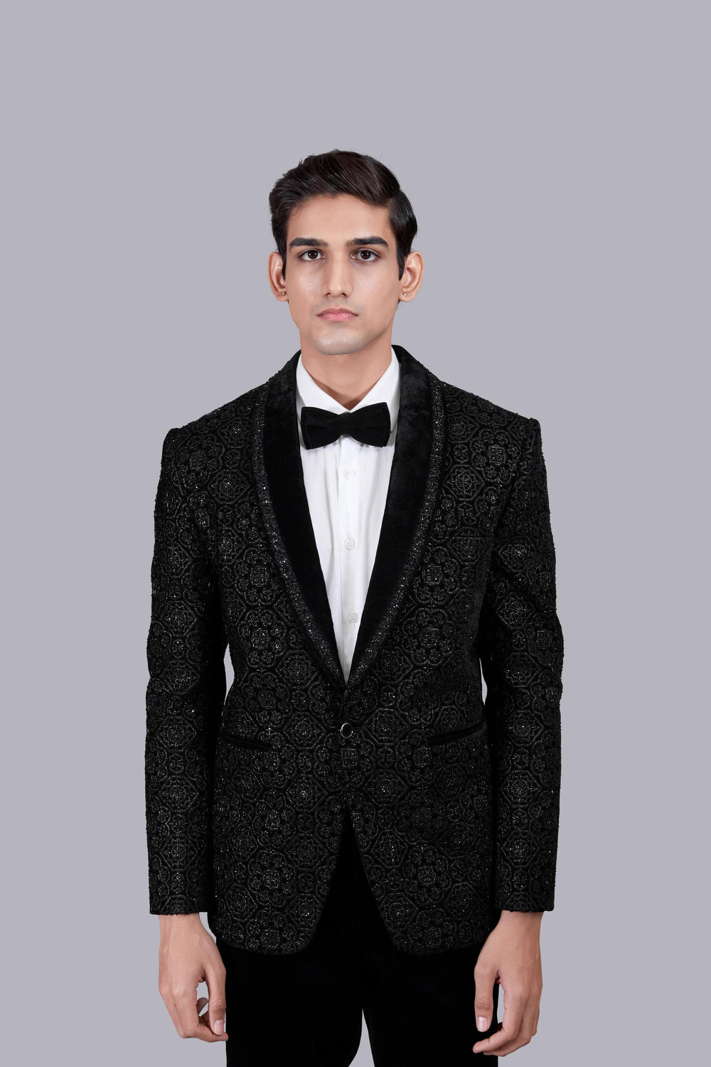 BLACK ITALIAN COTTON VELVET ZARI WORK SUIT