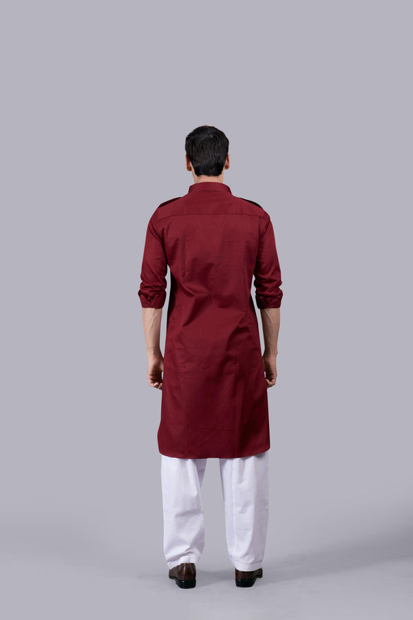 MAROON COTTON SILK PATHANI KURTA SET
