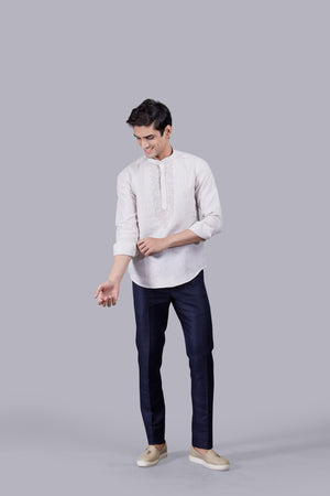 BEIGE LINEN THREAD ARI WORK KURTA