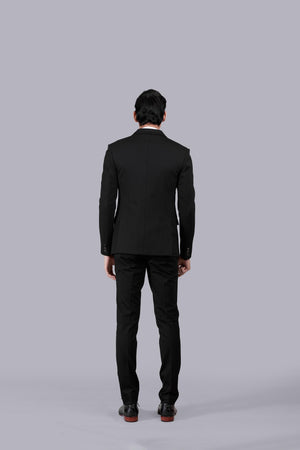 BLACK KNITTED LYCRA PLAIN SUIT