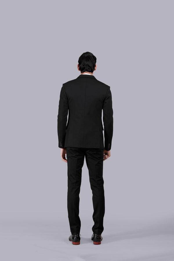 BLACK KNITTED LYCRA PLAIN SUIT