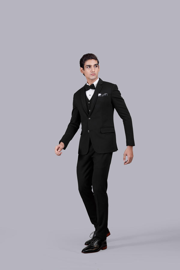 BLACK KNITTED LYCRA PLAIN SUIT