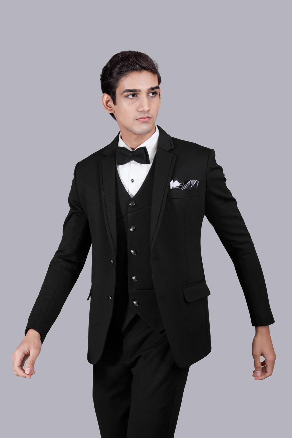 BLACK KNITTED LYCRA PLAIN SUIT