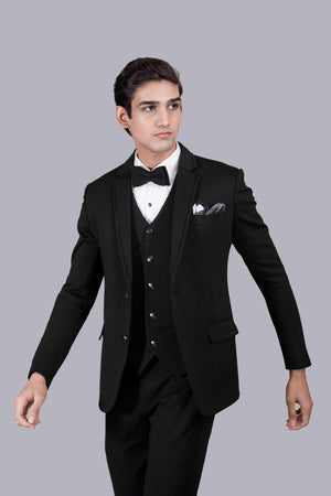 BLACK KNITTED LYCRA PLAIN SUIT