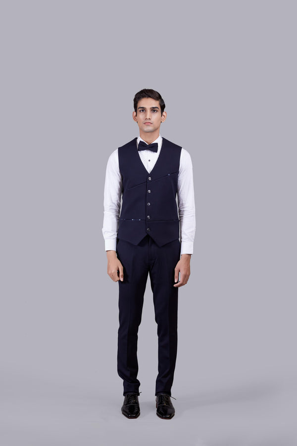 BLUE KNITTED LYCRA PLAIN SUIT