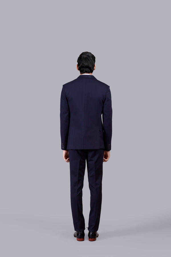 BLUE KNITTED LYCRA PLAIN SUIT