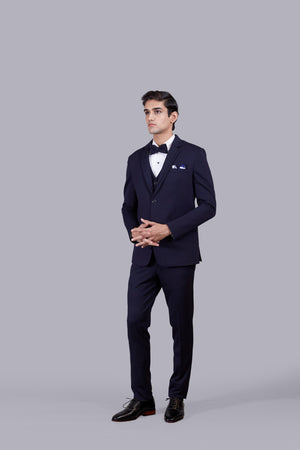 BLUE KNITTED LYCRA PLAIN SUIT