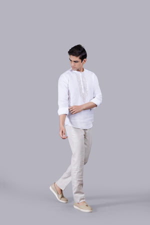 WHITE LINEN THREAD ARI WORK KURTA SET