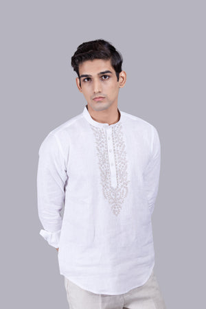 WHITE LINEN THREAD ARI WORK KURTA SET