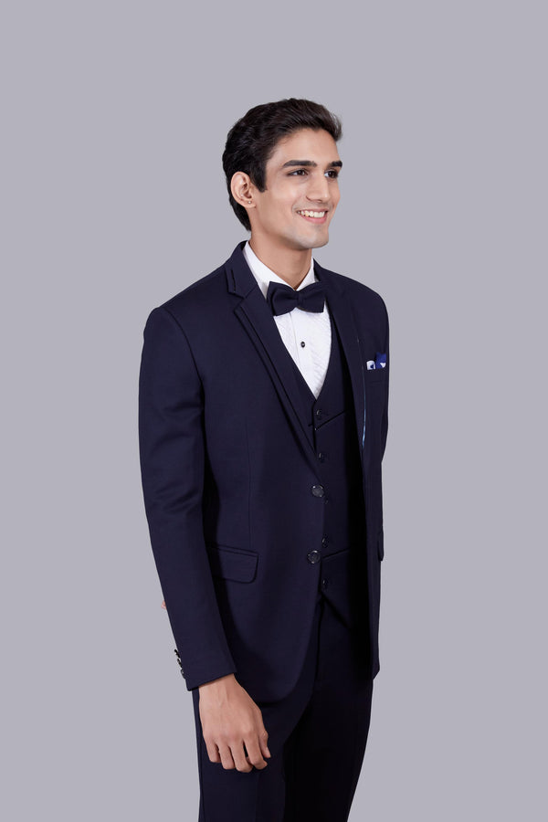 BLUE KNITTED LYCRA PLAIN SUIT