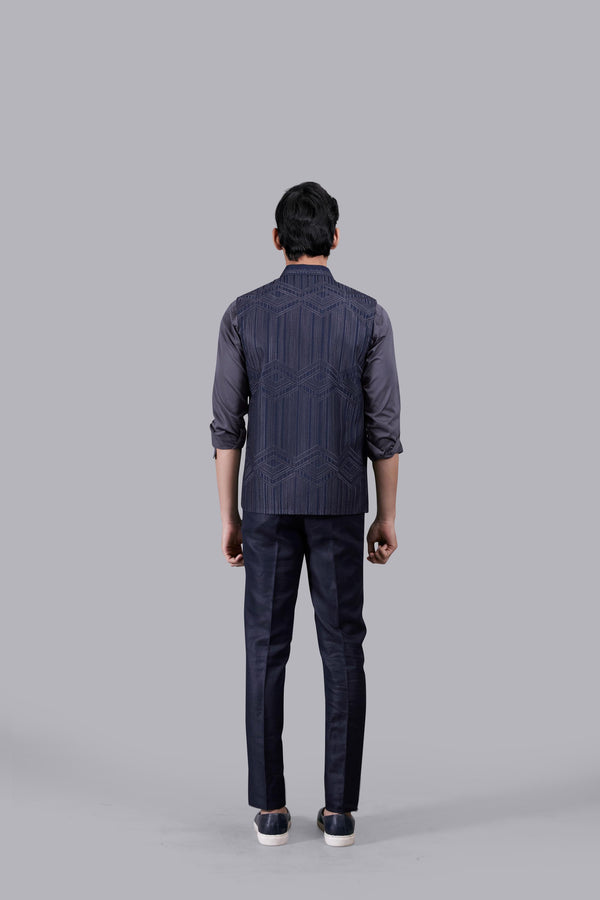 BLUE TR - COTTON EMBROIDERY WORK NEHRU JACKET