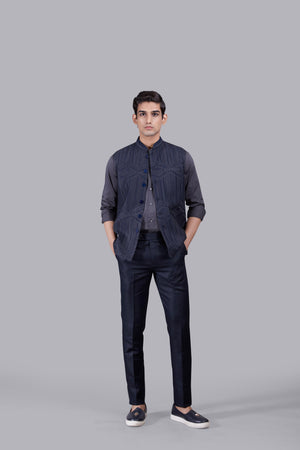 BLUE TR - COTTON EMBROIDERY WORK NEHRU JACKET