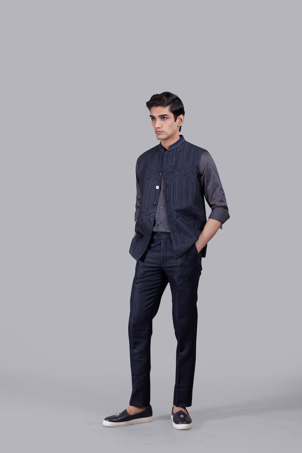 BLUE TR - COTTON EMBROIDERY WORK NEHRU JACKET