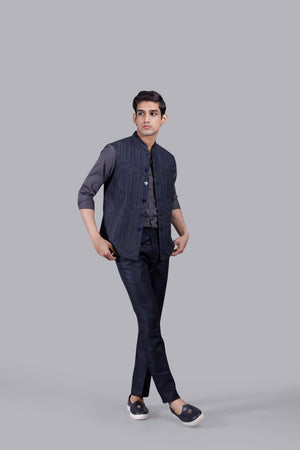 BLUE TR - COTTON EMBROIDERY WORK NEHRU JACKET