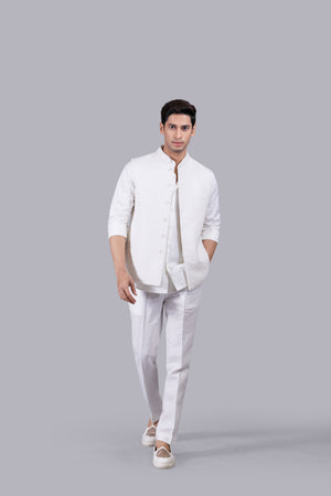 CREAM SILK COTTON SATIN THREAD WORK NEHRU JACKET
