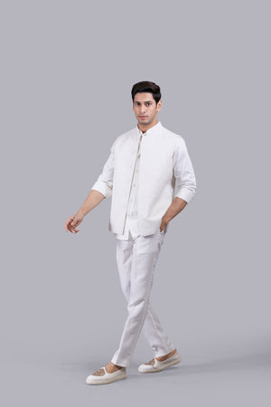CREAM SILK COTTON SATIN THREAD WORK NEHRU JACKET