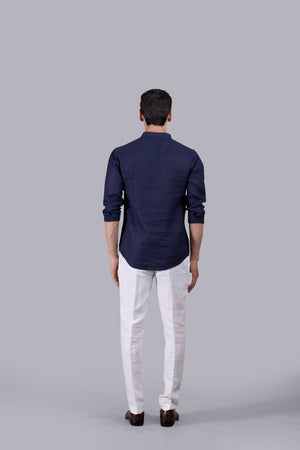 NAVY BLUE LINEN PLAIN KURTA