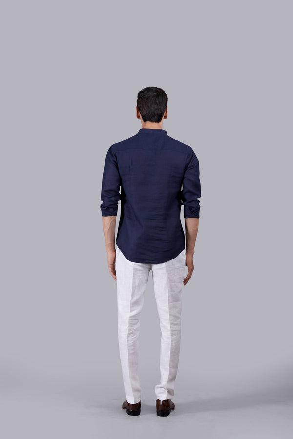 NAVY BLUE LINEN PLAIN KURTA
