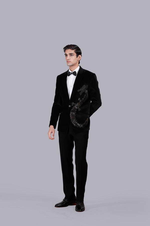 BLACK ITALIAN COTTON VELVET ZARDOSI WORK SUIT