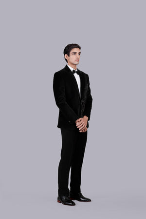 BLACK ITALIAN COTTON VELVET ZARDOSI WORK SUIT