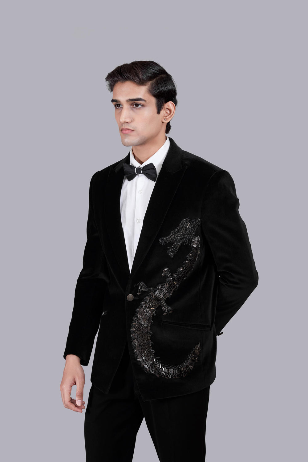 BLACK ITALIAN COTTON VELVET ZARDOSI WORK SUIT