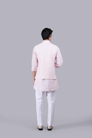 PINK LINEN ZARDOSI WORK BUNDI SET