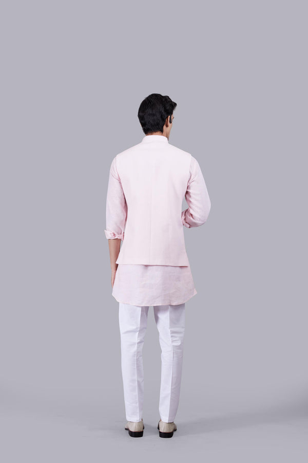 PINK LINEN ZARDOSI WORK BUNDI SET