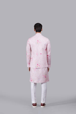 PINK LINEN THREAD WORK BUNDI SET