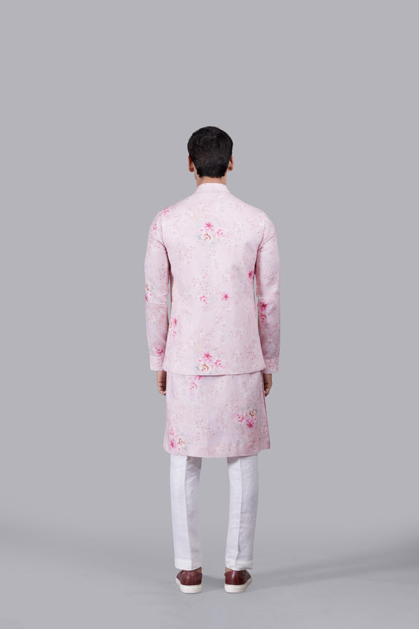 PINK LINEN THREAD WORK BUNDI SET