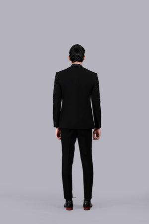 BLACK ITALIAN CREPE SEQUENCE WORK SUIT
