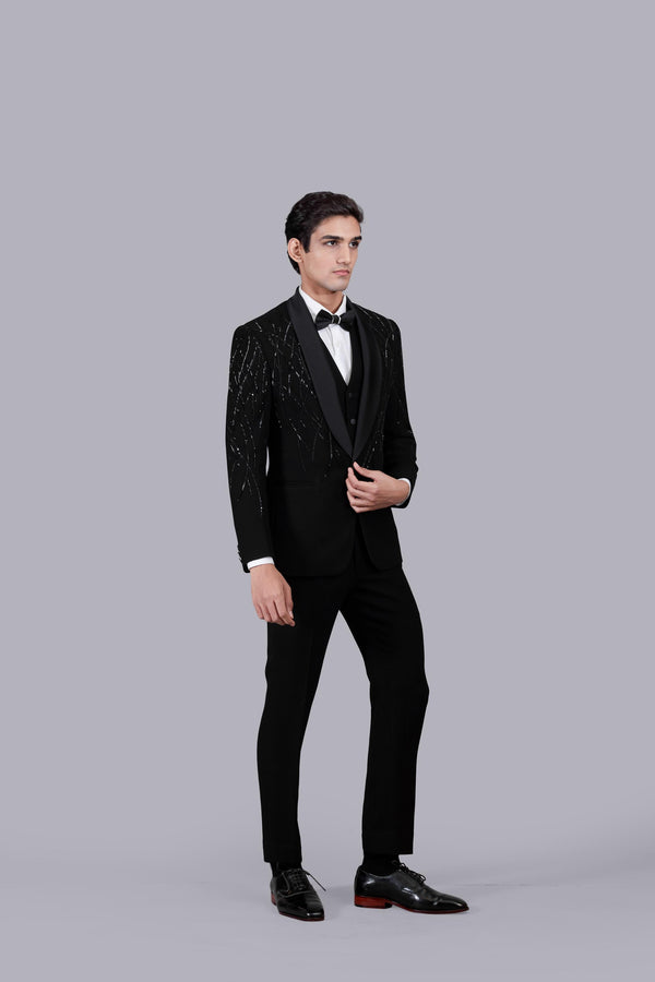 BLACK ITALIAN CREPE SEQUENCE WORK SUIT
