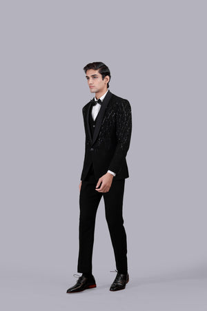 BLACK ITALIAN CREPE SEQUENCE WORK SUIT