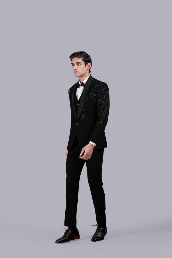 BLACK ITALIAN CREPE SEQUENCE WORK SUIT