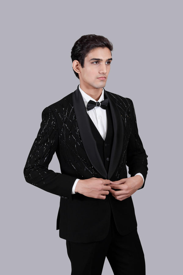 BLACK ITALIAN CREPE SEQUENCE WORK SUIT