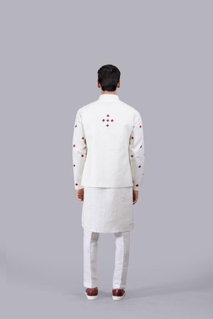 CREAM LINEN HAND RESHAM WORK BUNDI SET