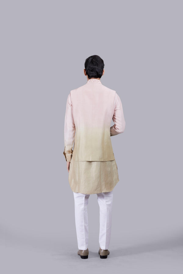 BABY PINK LINEN SILK THREAD ARI WORK BUNDI SET