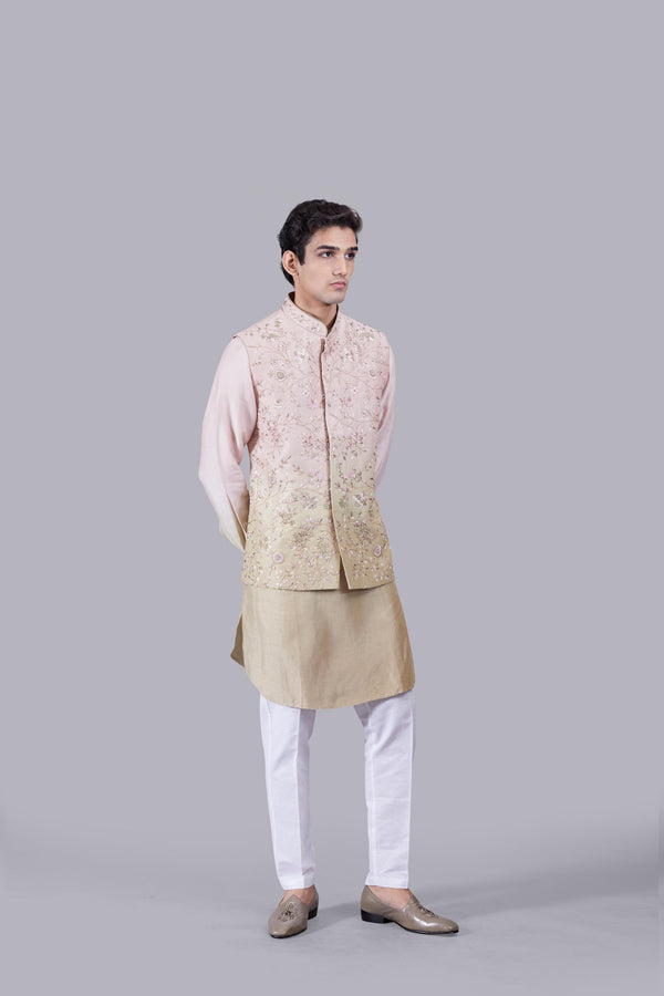 BABY PINK LINEN SILK THREAD ARI WORK BUNDI SET