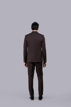 BROWN KNITED LYCRA PLAIN SUIT