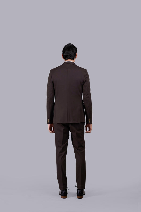 BROWN KNITED LYCRA PLAIN SUIT