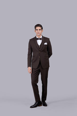BROWN KNITED LYCRA PLAIN SUIT