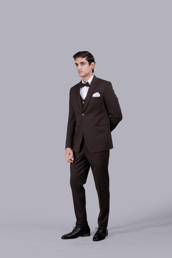 BROWN KNITED LYCRA PLAIN SUIT