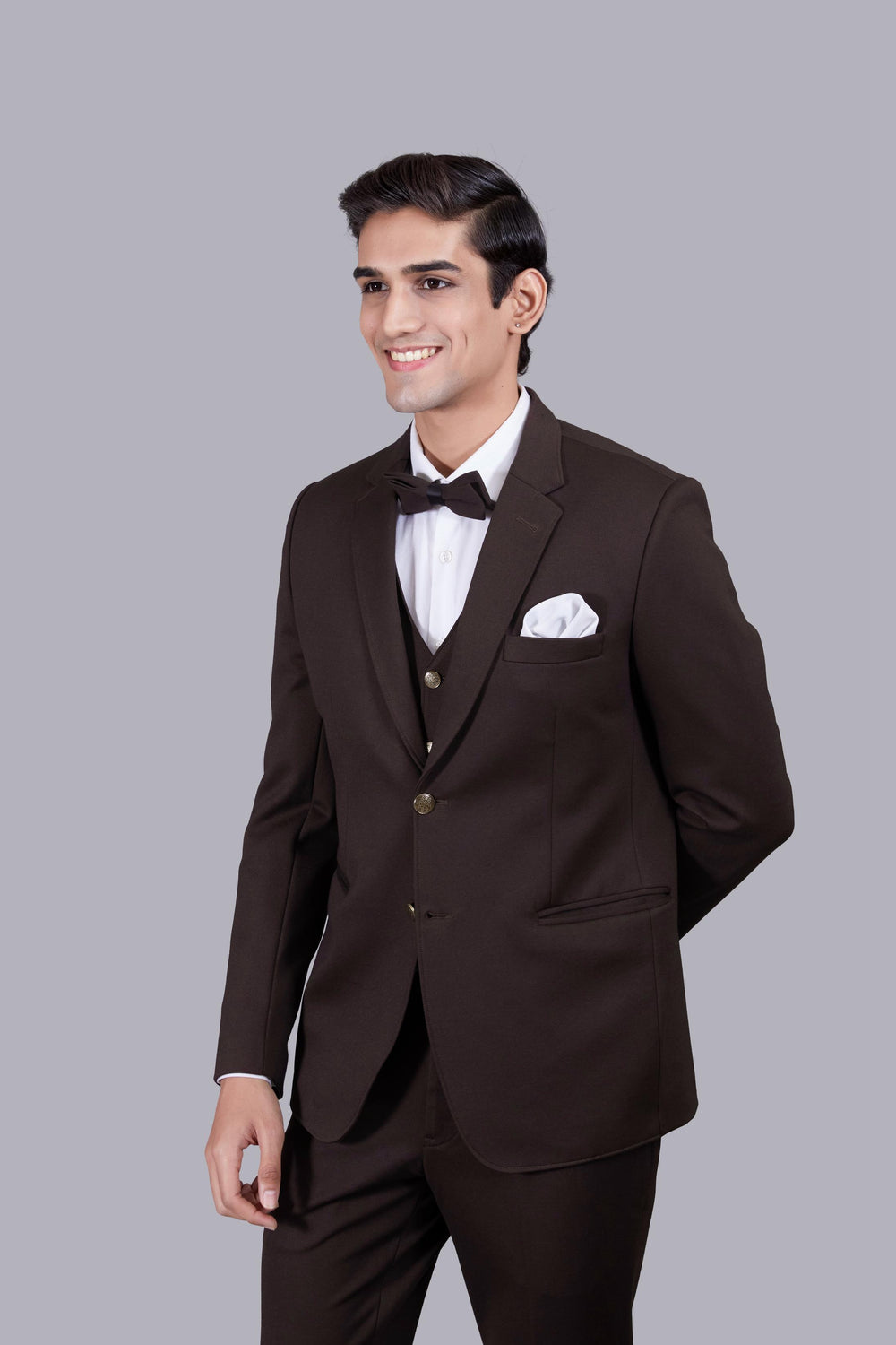 BROWN KNITED LYCRA PLAIN SUIT
