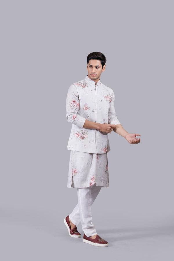 ACE GREY LINEN DIGITAL PRINT BUNDI SET