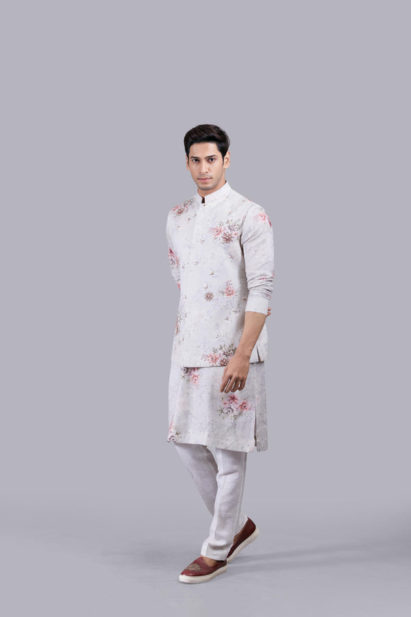 ACE GREY LINEN DIGITAL PRINT BUNDI SET