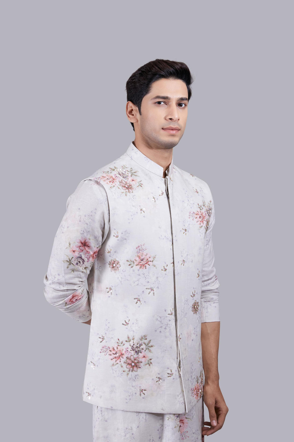 ACE GREY LINEN DIGITAL PRINT BUNDI SET