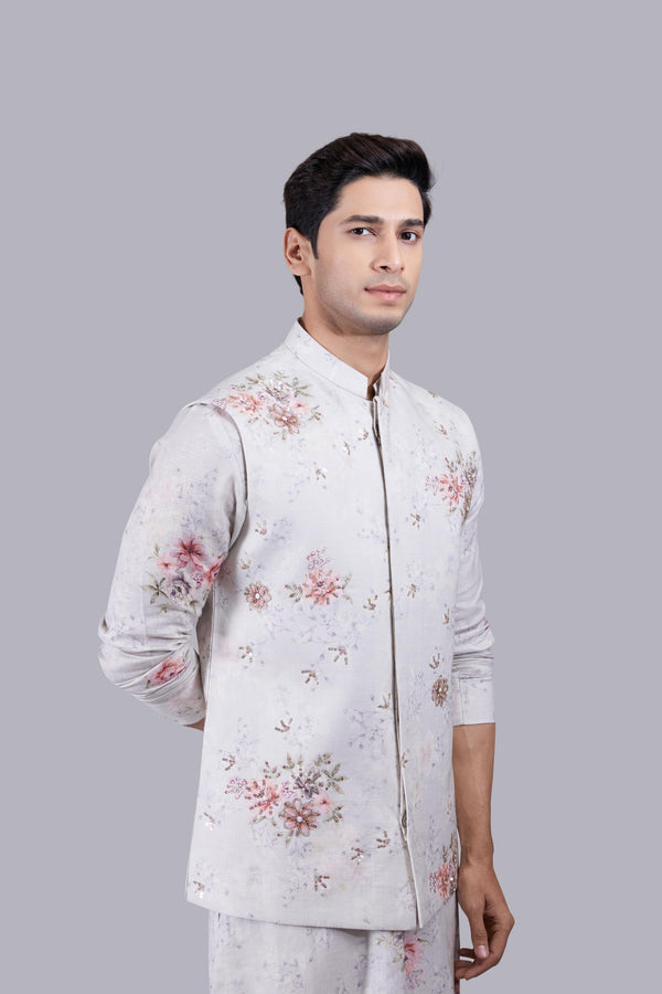 ACE GREY LINEN DIGITAL PRINT BUNDI SET