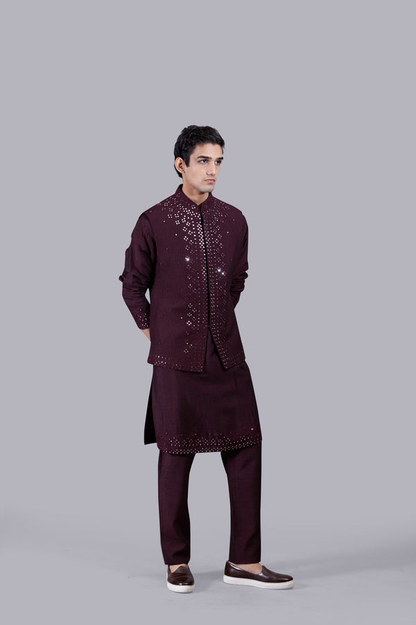 WINE SILK THREAD WORK BUNDI SET