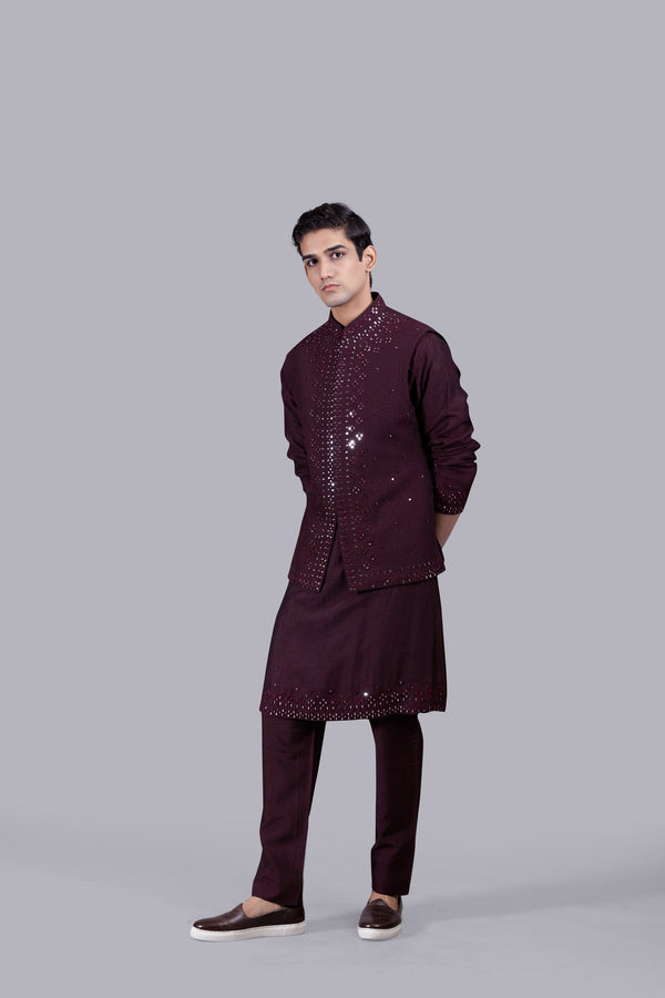 WINE SILK THREAD WORK BUNDI SET
