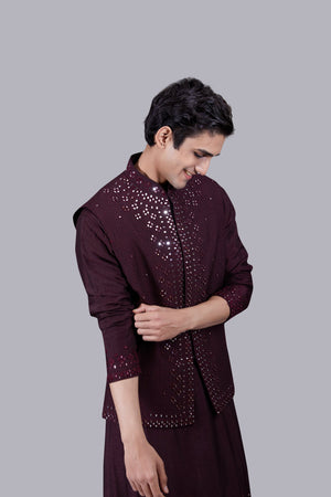 WINE SILK THREAD WORK BUNDI SET