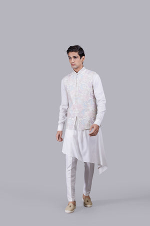 OFF WHITE MATKA SILK THREAD WORK BUNDI SET